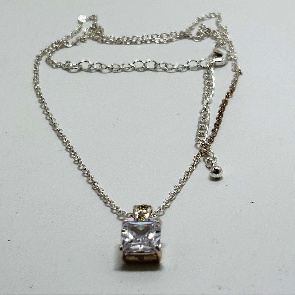 CBC, Silver Plate And Square Cut CZ Necklace And Stud Earring Set, NIB - Picture 6 of 8